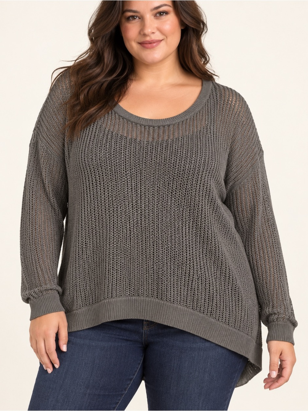 Lane Bryant Olive Green Open-Knit Scoop Neck Sweater 18/20